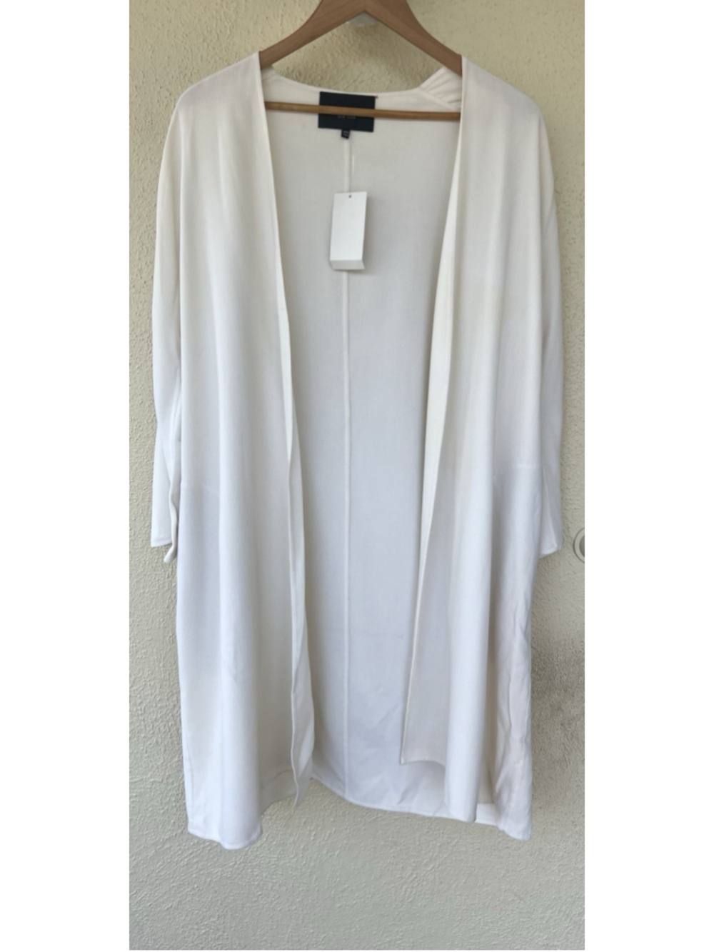 New Lafayette 148 New York White Virgin Wool Blend Open Front Duster Cardigan M